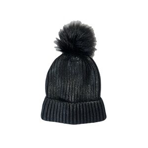 Revolve Adrienne Landau Metallic Pom Ribbed Beanie Hat